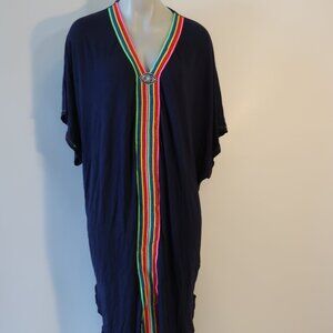 NWT Womens Meet Me In Miami Coachella Caftan Blue, Multi Embroidered One Size